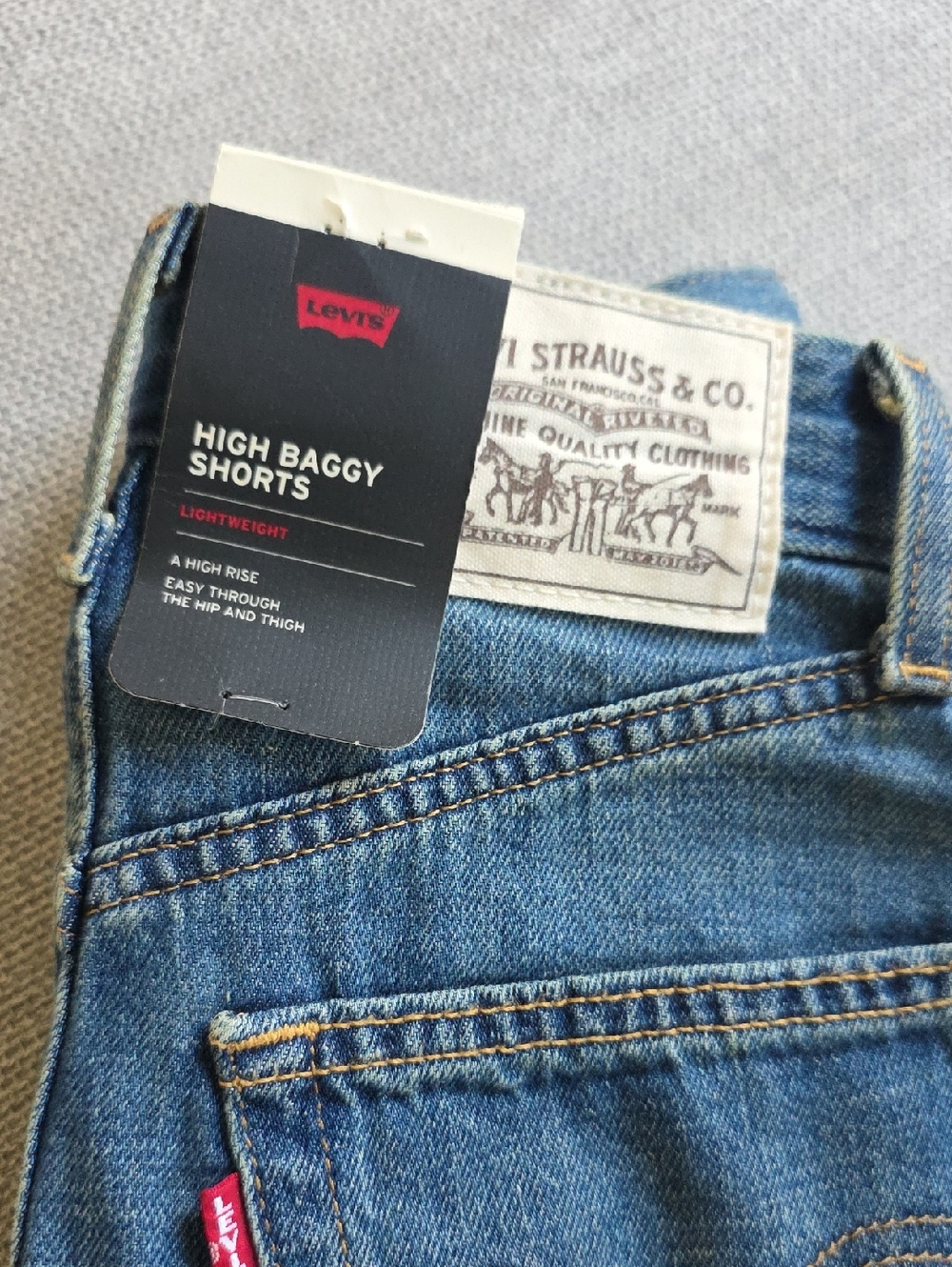 Levi's Blue Denim High Baggy Shorts with Red Tab